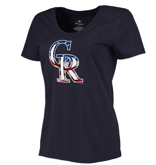2020 MLB Women Colorado Rockies Navy Plus Sizes Banner Wave TShirt->nhl t-shirts->Sports Accessory